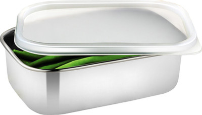 

JVL Rectangular Lid Bowl - 350 ml Steel, Plastic Food Storage(Silver)