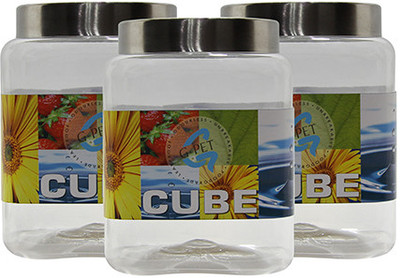 35% OFF on GPET Cube Pet Container with Steel Cap - Set of 3 - 1500 ml Plastic Grocery Container(Pack of 3, Silver) 35% OFF on GPET Cube Pet Container with Steel Cap - Set of 3 - 1500 ml Plastic Grocery Container(Pack of 3, Silver)