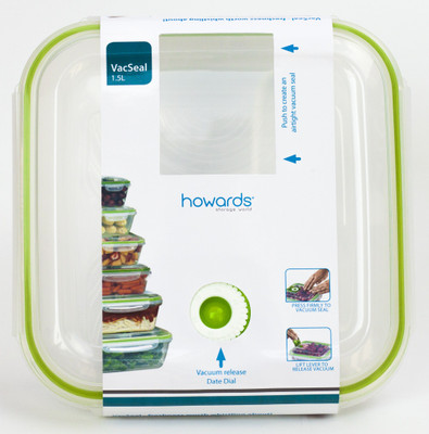 

Howards VacSeal Square Container - 1500 ml Plastic Grocery Container(White, Green), Green;white