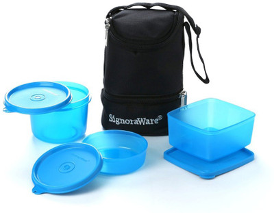 Signoraware Trio Lunch Box with Bag - 500 ml, 450 ml, 360 ml Plastic Grocery Container(Pack of 3, Blue) Signoraware Trio Lunch Box with Bag - 500 ml, 450 ml, 360 ml Plastic Grocery Container(Pack of 3, Blue)