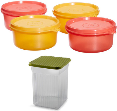 

Tupperware Buddy Bowl::Clear Square - 300 ml, 800 ml Plastic Grocery Container(Pack of 5, Multicolor)
