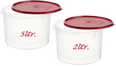 

Tupperware - 7 L PP (Polypropylene) Grocery Container(Pack of 2, White, Red), Red;white