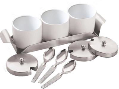 

Mazda - 325 ml Steel Grocery Container(Pack of 10, White, Silver), Silver;white