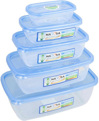 

Nayasa Gold Dust Airtight - 1800 ml, 1100 ml, 680 ml, 300 ml, 150 ml PP (Polypropylene) Grocery Container(Pack of 5, Blue, Clear)