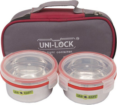

Uniqraft Red Lunch Box - 0.5 L, 0.5 L Steel Grocery Container(Pack of 2, Silver, Red), Red;silver