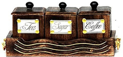 Kalaplanet Antique design 3 dozen Wooden Tea Coffee Sugar Container Pack of 4, Brown Kalaplanet Kitchen Containers
