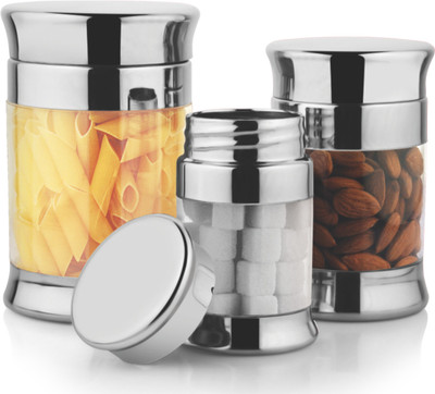 

JVL - 225 ml, 450 ml, 700 ml, 1350 ml Steel Grocery Container(Pack of 3, Silver)