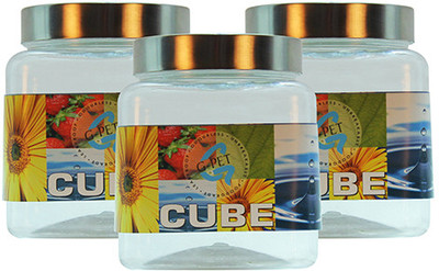 38% OFF on GPET Cube Pet Container with Steel Cap - Set of 3 - 750 ml Plastic Grocery Container(Pack of 3, Silver) 38% OFF on GPET Cube Pet Container with Steel Cap - Set of 3 - 750 ml Plastic Grocery Container(Pack of 3, Silver)