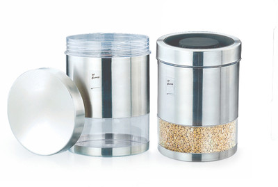 

JVL - 1500 ml, 1500 ml Steel Grocery Container(Pack of 2, Silver)