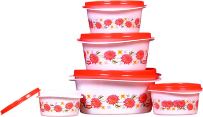 

Home Creations - 300 ml, 600 ml, 750 ml, 1000 ml, 1600 ml Polypropylene Grocery Container(Pack of 5, Red)