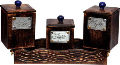 

Cartoonpur CR Tea Container - 400 ml Wood Tea Coffee & Sugar Container(Pack of 3, Brown)