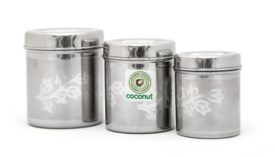 

Coconut Floral Deep Dabba Set Of 3 - 1750 ml, 2000 ml, 3000 ml Steel Grocery Container(Pack of 3, Silver)