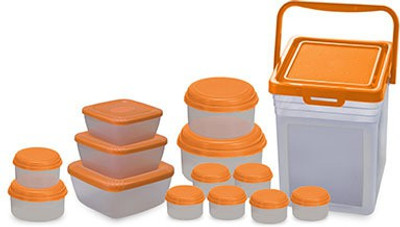 

Asian - 8000 ml, 1500 ml, 1000 ml, 500 ml, 1950 ml, 1150 ml, 700 ml, 425 ml, 225 ml, 225 ml, 225 ml, 225 ml, 225 ml, 225 ml Plastic Grocery Container(Pack of 14, Blue, Orange)