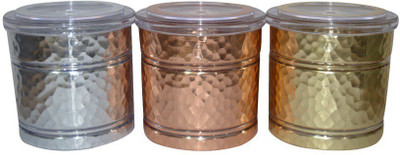 

EVA Evergreen Assets Hammered - 500 ml Plastic Grocery Container(Pack of 3, Brown, Silver, Gold), Brown;gold;silver