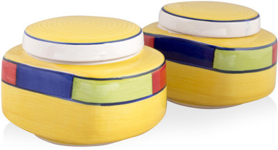 

VarEesha Hand Made by skilled craftsmen - 250 ml Stoneware Grocery Container(Pack of 2, Yellow)