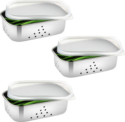 

JVL JVL RECTANGULAR FREEZE BOWL (LD LID) - 1000ML (3 PCS SET) - 1000 ml Steel, Plastic Grocery Container(Pack of 3, Silver)