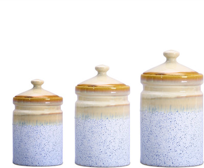 

Caffeine Barni Combo Ceramic in Beige and White Studio (1 Large, 1 Medium & 1 Small Size) (Set of 3) - 3500 ml, 2500 ml, 2000 ml Stoneware Grocery Container(Pack of 3, Beige)
