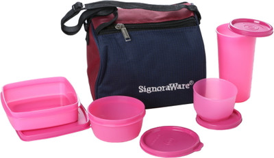 Signoraware Best Lunch with Bag - 370 ml, 200 ml, 350 ml Plastic Grocery Container(Pack of 4, Pink) Signoraware Best Lunch with Bag - 370 ml, 200 ml, 350 ml Plastic Grocery Container(Pack of 4, Pink)