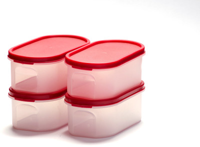 Cutting EDGE Oblong Air Tight Canisters Set | for Rice, Dal, Atta, Flour, Cereals, Snacks, Stackable | Lunchbox | BPA Free | - 750 ml Polypropylene Grocery Container (Pack of 4, Red) - 750 ml Polypropylene Grocery Container(Pack of 4, Red)