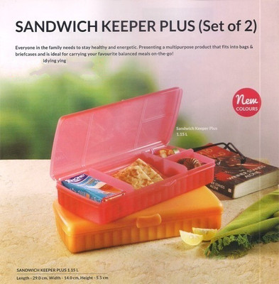 Tupperware - 1.15 L Plastic Grocery Container(Pack of 2, Red, Orange), Orange;red