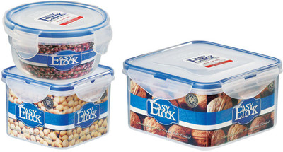 

Easy Lock Stackable 100% Airtight & Leakproof, Reusable, Set of 3, BPA Free, FDA Approved - 300 ml, 700 ml, 900 ml Polypropylene Grocery Container(Pack of 3, Clear, Blue), Blue;clear