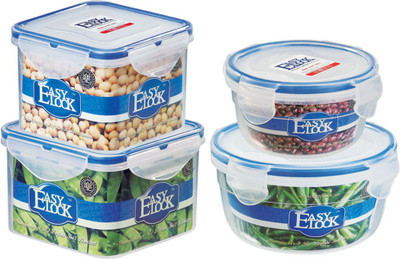 

Easy Lock Stackable 100% Airtight & Leakproof, Reusable, Set of 4, BPA Free, FDA Approved - 300 ml, 600 ml, 700 ml, 900 ml Polypropylene Grocery Container(Pack of 4, Clear, Blue), Blue;clear