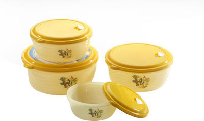 

MasterCook 4 Pieces Crystal Round - 2300 ml, 600 ml, 1100 ml, 1600 ml Plastic Food Storage(Pack of 4, Yellow)