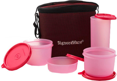 Signoraware Combo Executive Lunch (Medium ) With Bag - 450 ml, 500 ml, 360 ml Plastic Food Storage(Pack of 4, Pink)