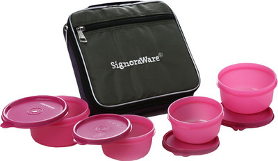Signoraware Fresh Lunch Box (With Bag) - 200 ml, 620 ml Plastic Grocery Container(Pack of 4, Pink) Signoraware Fresh Lunch Box (With Bag) - 200 ml, 620 ml Plastic Grocery Container(Pack of 4, Pink)