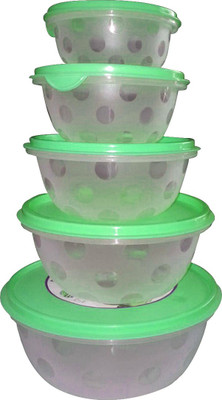 

Golddust Ultimate Airtight Serve Fresh - 2500 ml, 1400 ml, 850 ml, 450 ml, 350 ml PP (Polypropylene) Grocery Container(Pack of 5, Green, Clear), Clear;green