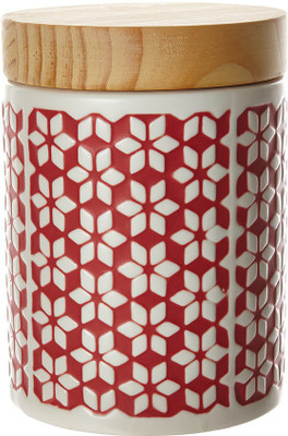 

Howards Embossed Canister in Red 1.15L - 1150 ml Ceramic Grocery Container(White, Red), Red;white