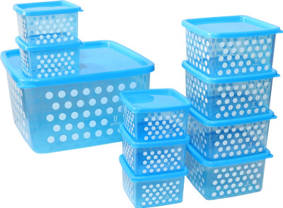 

Joyo Fresia Airtight Microwave Safe Multipurpose Storage Container set - 10 pcs (Blue) - 2900 ml Plastic Grocery Container(Pack of 10, Blue)