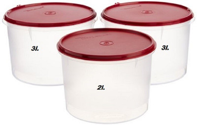 

Tupperware - 8000 ml Plastic Grocery Container(Pack of 3, Red)