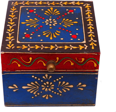 

Indikala Ethnic Multipurpose Box( 4 X 4 Inches) - 500 ml Wooden Grocery Container(Multicolor)