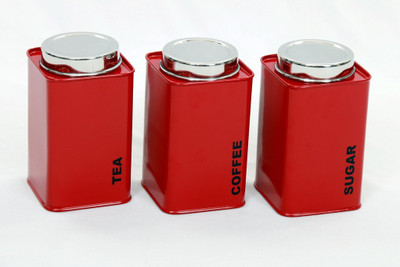 

Gaarv Square Canisters - 1360 ml Steel Tea Coffee & Sugar Container(Pack of 3, Red)