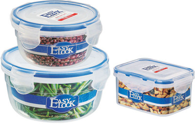 

Easy Lock 100% Airtight & Leakproof, Set of 3 - 300 ml, 500 ml, 600 ml PP (Polypropylene) Grocery Container(Pack of 3, Clear, Blue), Blue;clear