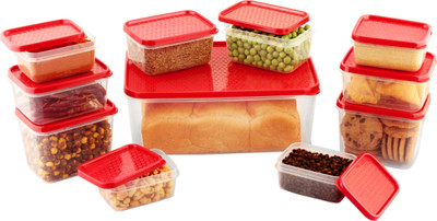

All Time Polka 11 Pieces - 3000 ml, 125 ml, 400 ml, 250 ml Plastic Food Storage(Pack of 11, Red)