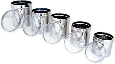 

Uniqraft Royal Ubha Dabba - 1 L, 2 L, 3 L, 4 L, 5 L Steel Grocery Container(Pack of 5, Silver)