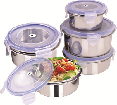 

Rema - 100 ml, 200 ml, 300 ml, 350 ml, 500 ml Steel, Plastic Grocery Container(Pack of 5, Silver)