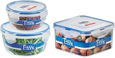 

Easy Lock Stackable 100% Airtight & Leakproof, Reusable, Set of 3, BPA Free, FDA Approved - 300 ml, 600 ml, 1250 ml PP (Polypropylene) Grocery Container(Pack of 3, Clear, Blue), Blue;clear