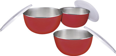 

POGO Gold Dust Airtight Microwave Safe - 2000 ml, 1200 ml, 800 ml Steel Grocery Container(Pack of 3, Red)
