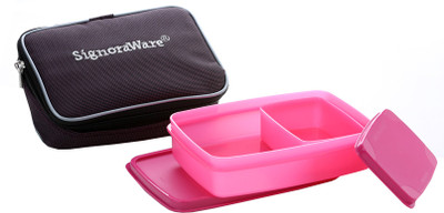

Signoraware Compact Lunch Box (Small) With Bag - 600 ml, 150 ml Plastic Food Storage(Pack of 2, Pink)
