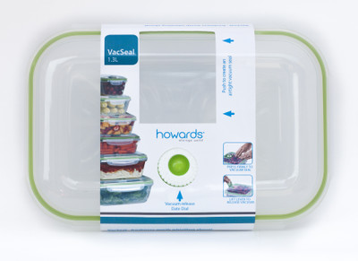 

Howards VacSeal Rectangle Container - 1300 ml Plastic Grocery Container(White, Green), Green;white