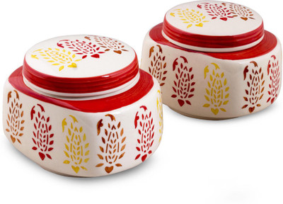 

VarEesha Hand Made by skilled craftsmen - 450 ml Stoneware Grocery Container(Pack of 2, Red)