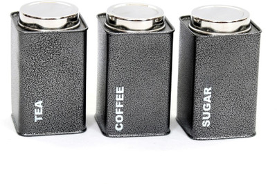Gaarv Square Canisters 1360 ml Steel Tea Coffee Sugar Container Pack of 3, Silver