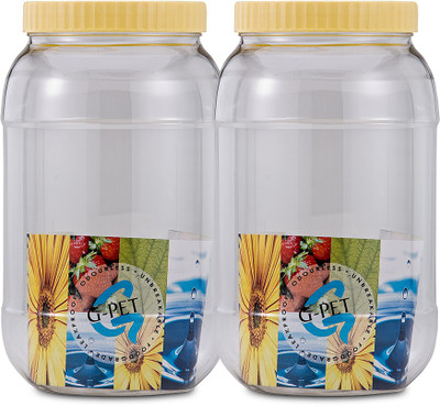 GPET Round Jar - Set Of 2 - 4000 ml Plastic Grocery Container(Pack of 2, Yellow)