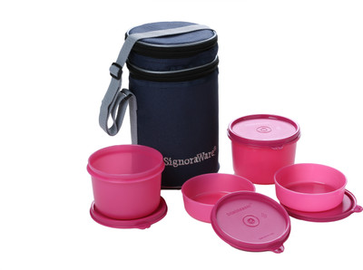 Signoraware Executive Lunch Box - 450 ml, 180 ml Plastic Grocery Container(Pack of 4, Pink) Signoraware Executive Lunch Box - 450 ml, 180 ml Plastic Grocery Container(Pack of 4, Pink)