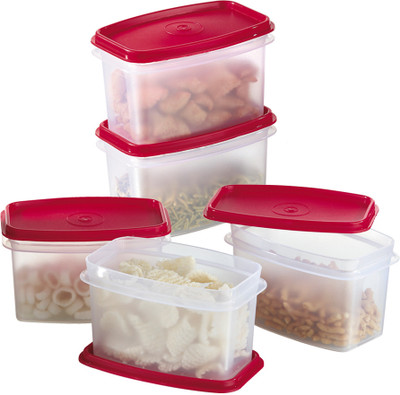 

Prime Housewares Food Savers Canisters - 750 ml Plastic Grocery Container(Pack of 5, Red)