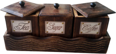 

The Woods Hut - 500 ml Wood Tea Coffee & Sugar Container(Pack of 3, Brown)