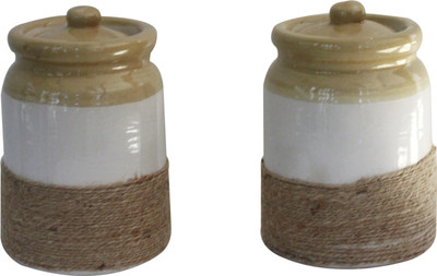 

The Ethnic Story - 400 ml Ceramic Spice Container(Pack of 2, Brown, White)
